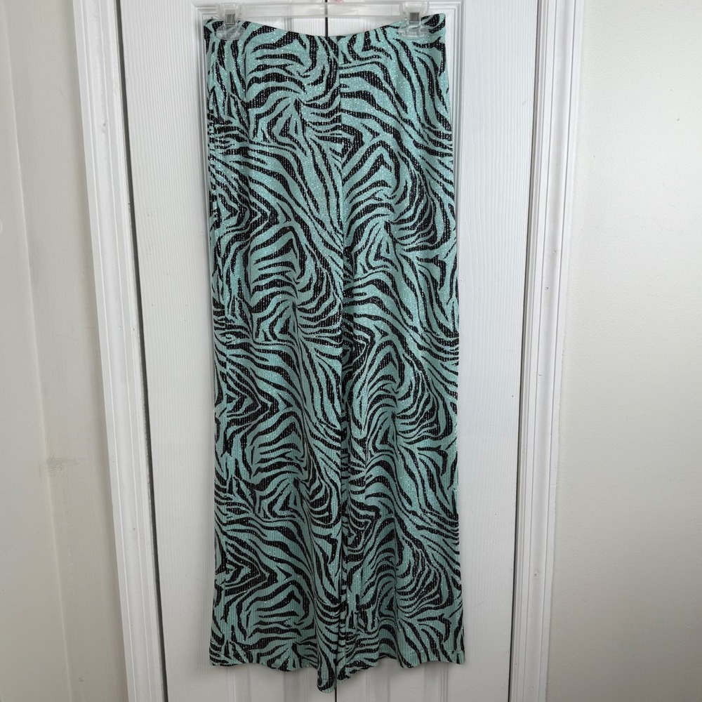 Tadashi Metallic Zebra Wide Leg Pants S Y2K Palazzo Made in USA Evening